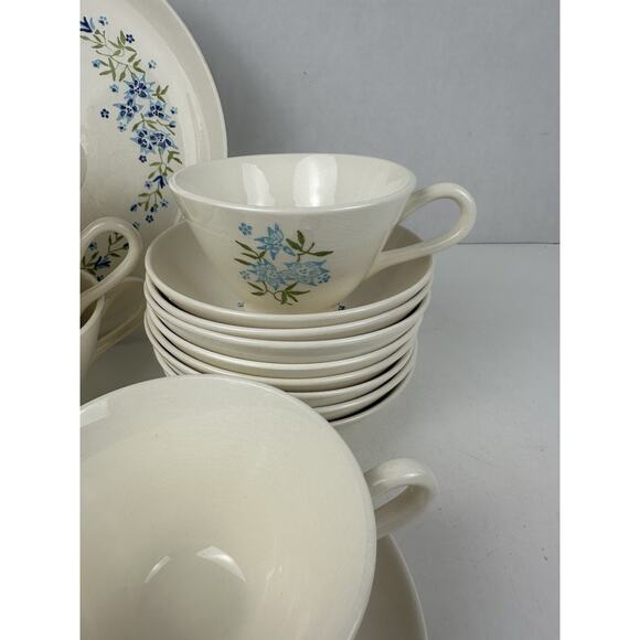 Stetson Ring Of Blue Flowers China VTG Aqua & Blue floral Set Of 24 - Picture 6 of 9